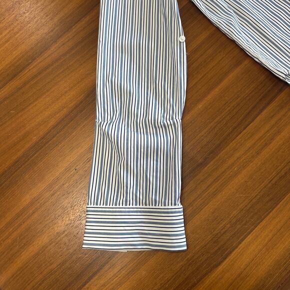 TWP Blue Striped Boyfriend Shirt, Cotton, Roll Tabs, Career, Quiet Luxury Small - Picture 10 of 16